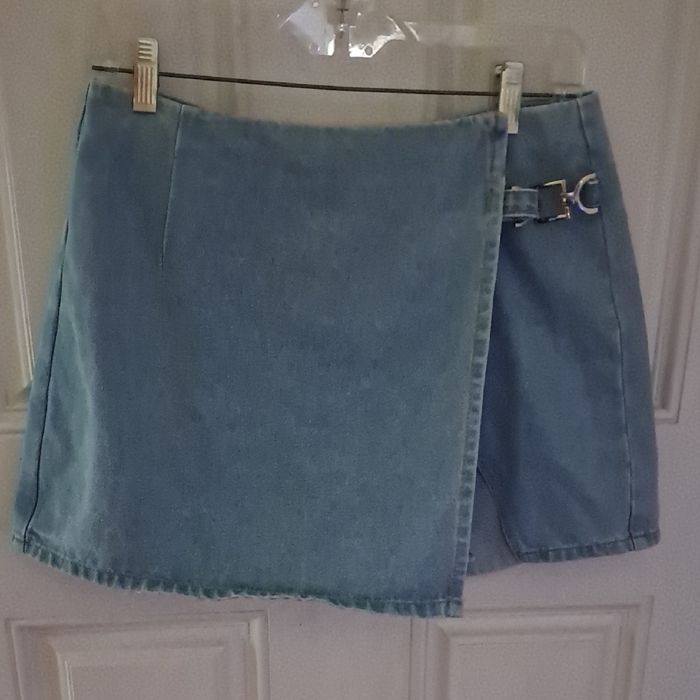 Cider Denim Mini Skort with Buckle Detail
